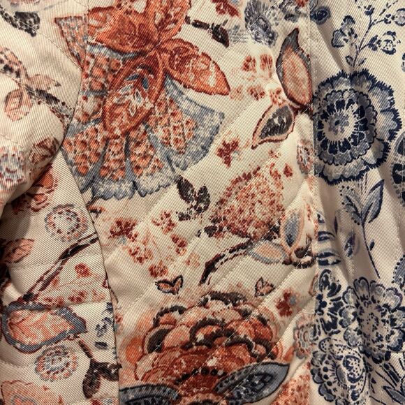 LOFT Floral Print Quilted Moto Jacket sz 8 Long Sleeve Patchwork Lyocell Cottage - Picture 6 of 10